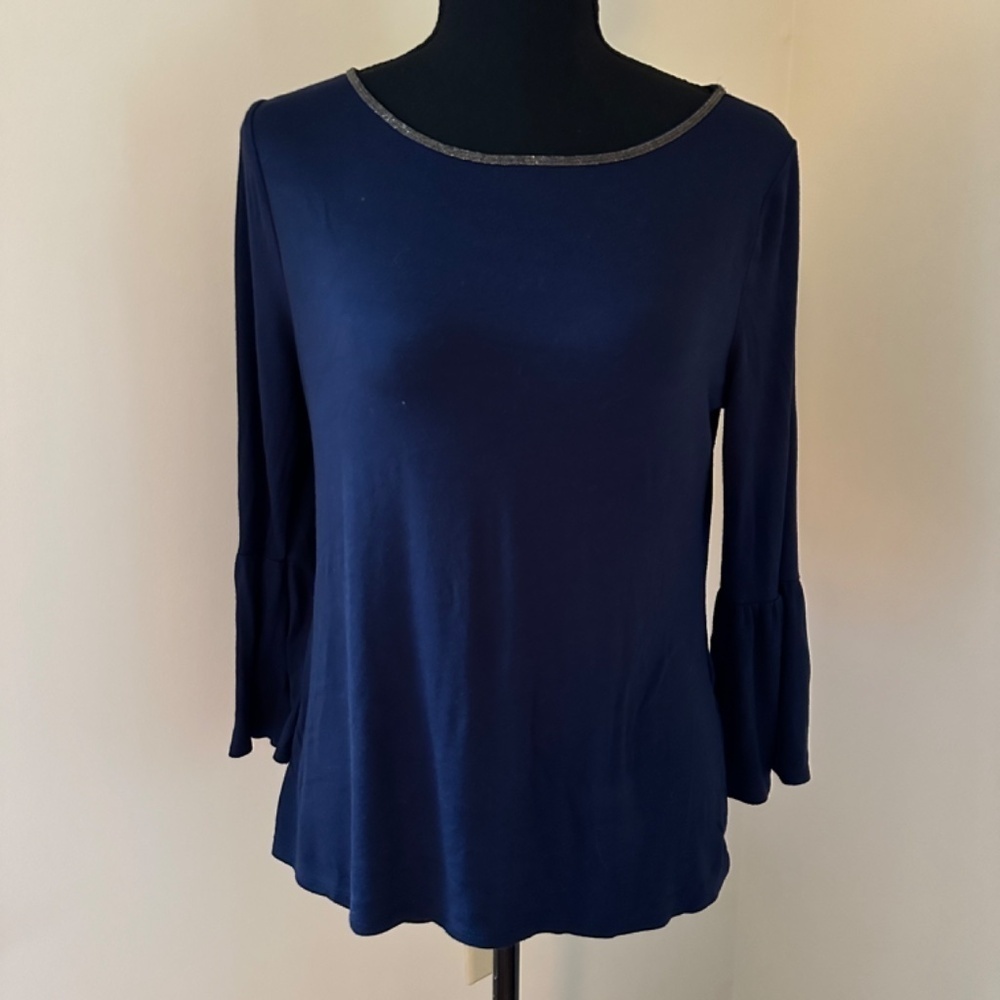 **WHITE HOUSE BLACK MARKET* Navy Long Bell Sleeve Top Size Small
